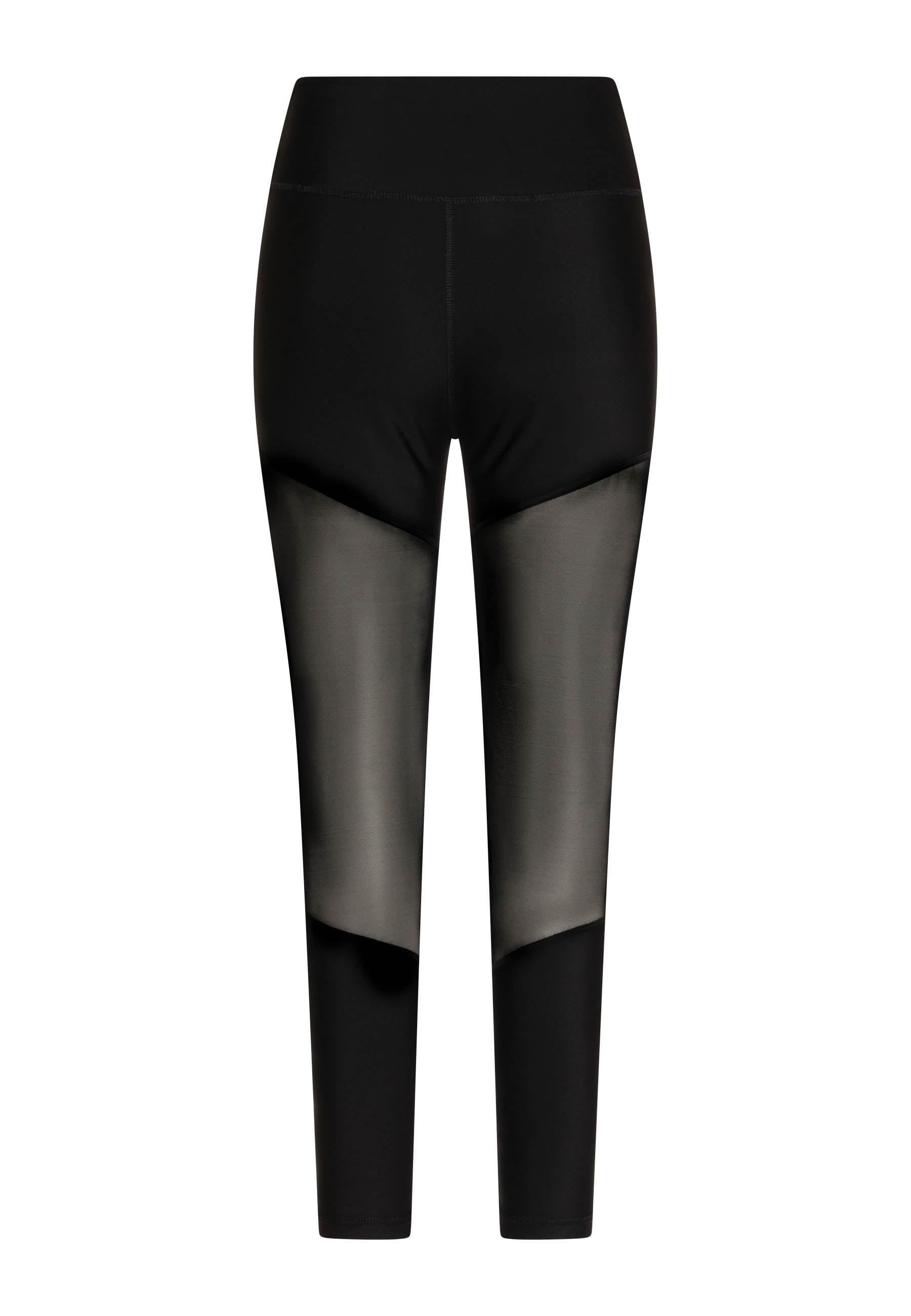 Die Leggings 1005 von Lismina in Schwarz haben eine hohe Taille, Knöchellänge und Tülldetails am Oberschenkel.